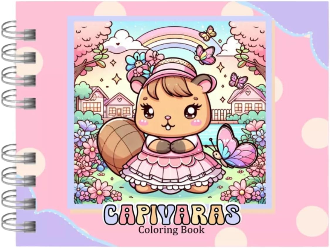 Caderno Para Pintar Capivaras Capa Dura Holografica 50 Folhas A5