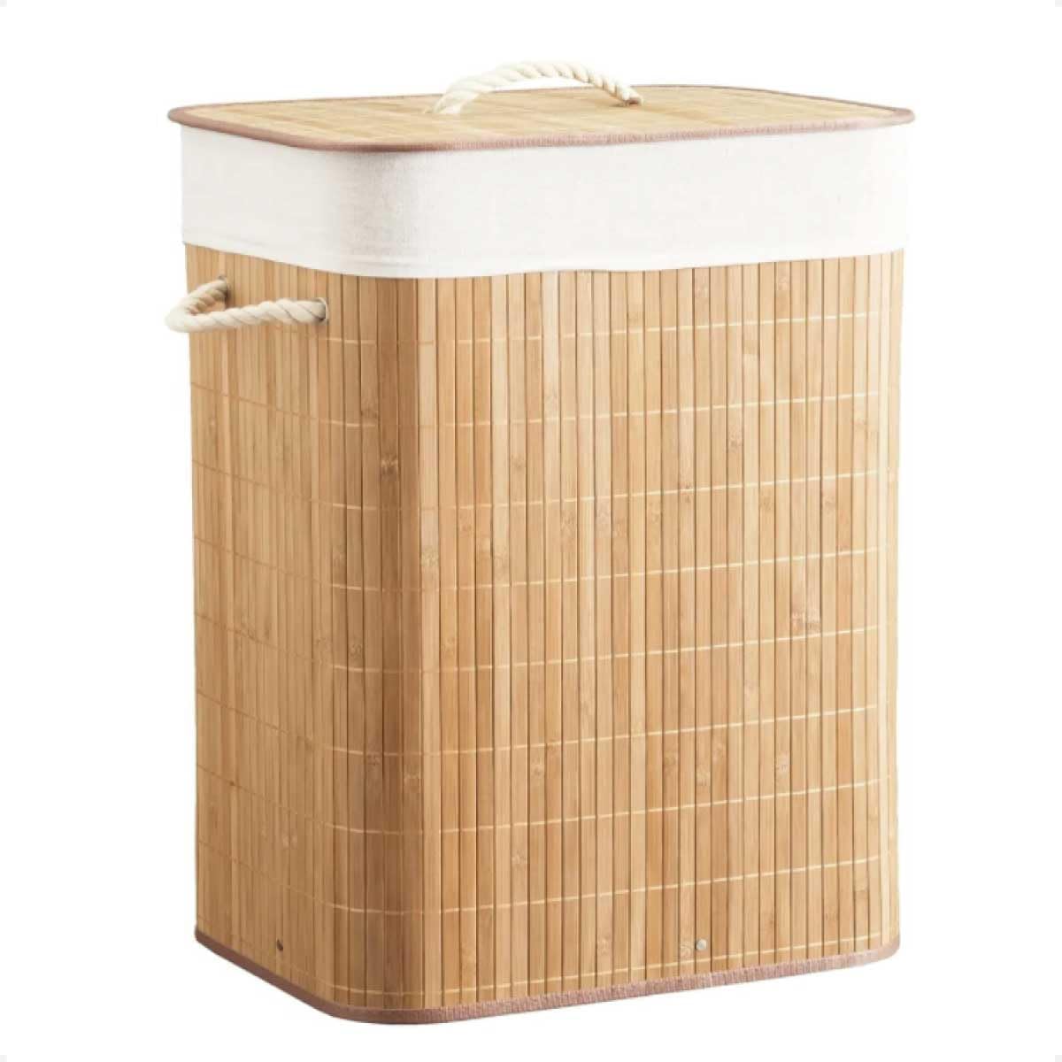 Cesto de roupa suja Retangular De Bambu Claro Forrado com