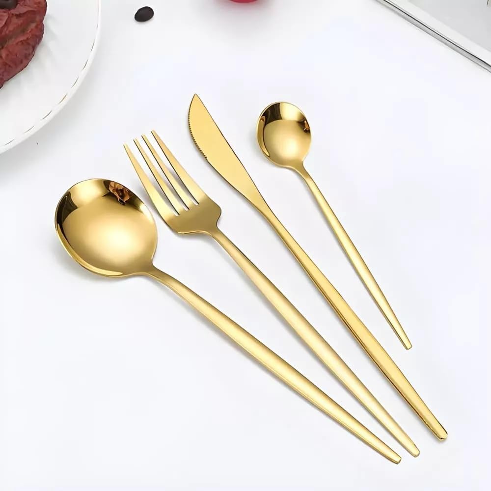 Jogo de Talheres Inox 24 Pecas Dourado – Faqueiro em