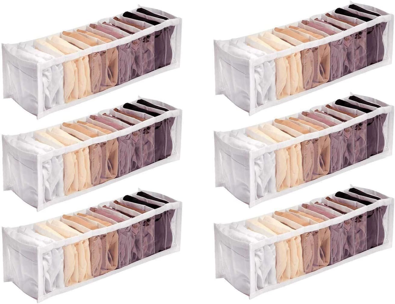 Kit 6 Organizadores de Gavetas calcinhas meias cuecas Transp Branco
