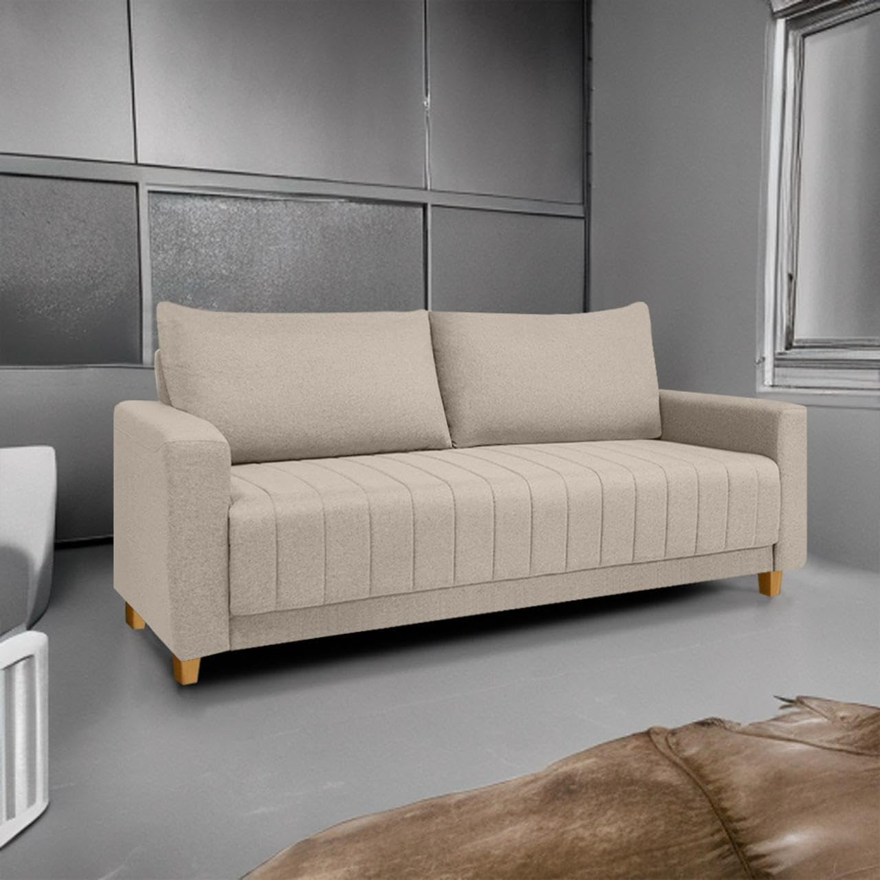 Sofa Requinte Bege140m 2 Lugares Linho Para Recepcao E Consultorio