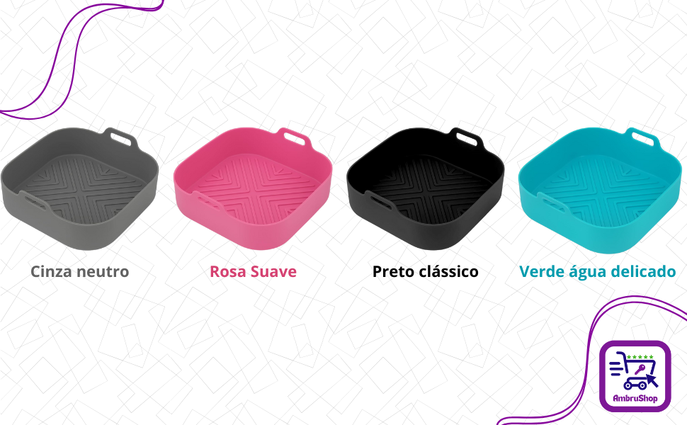 quatro formas de silicone nas cores cinza, rosa, preto e verde água