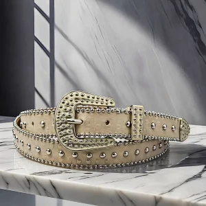 Cinto Feminino com Tachas Estilo Country Regulável 110cm Destaque Seu Look com Personalidade