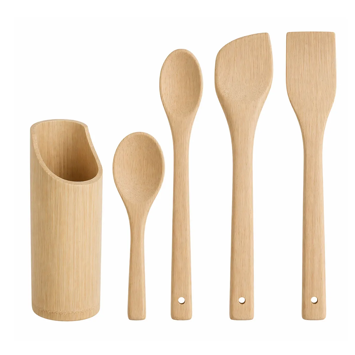 kit utensílios de bambu com suporte 2